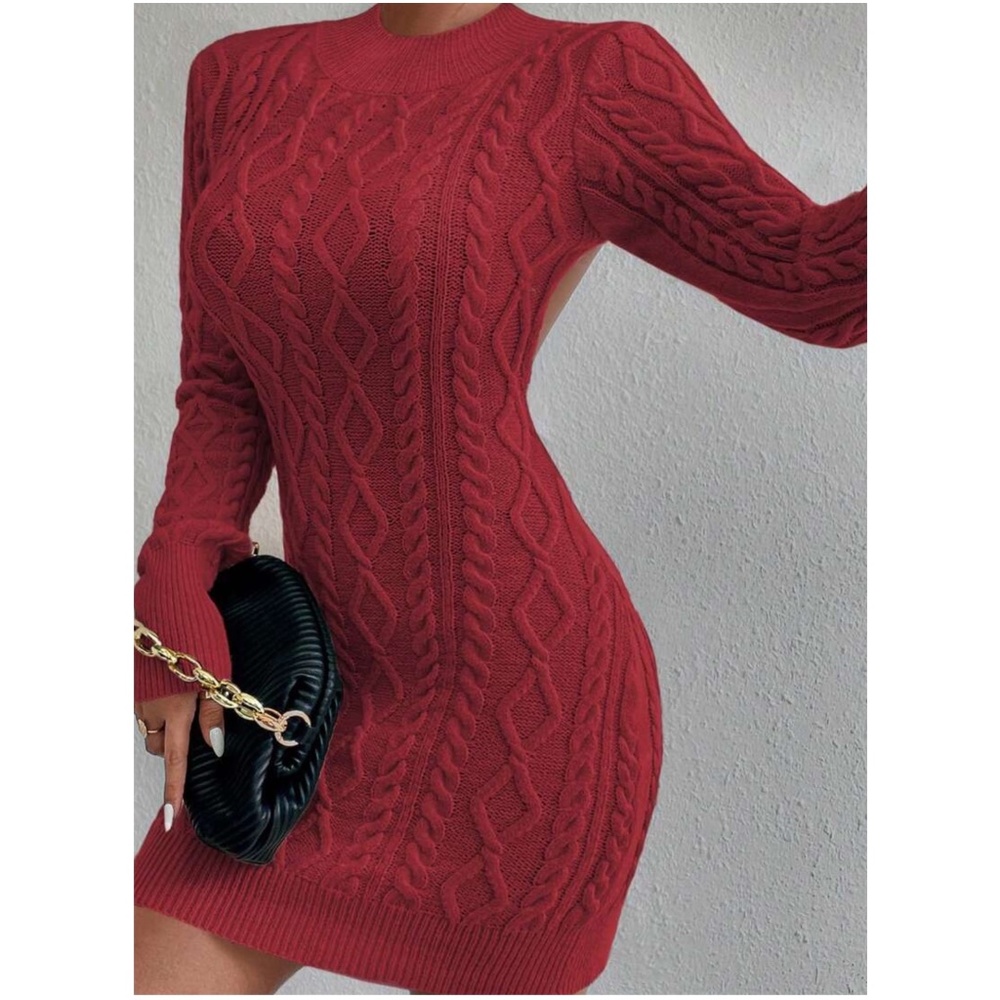 Luxe Chunky Knit Open Back Sweater Dress - Picture 15 of 15